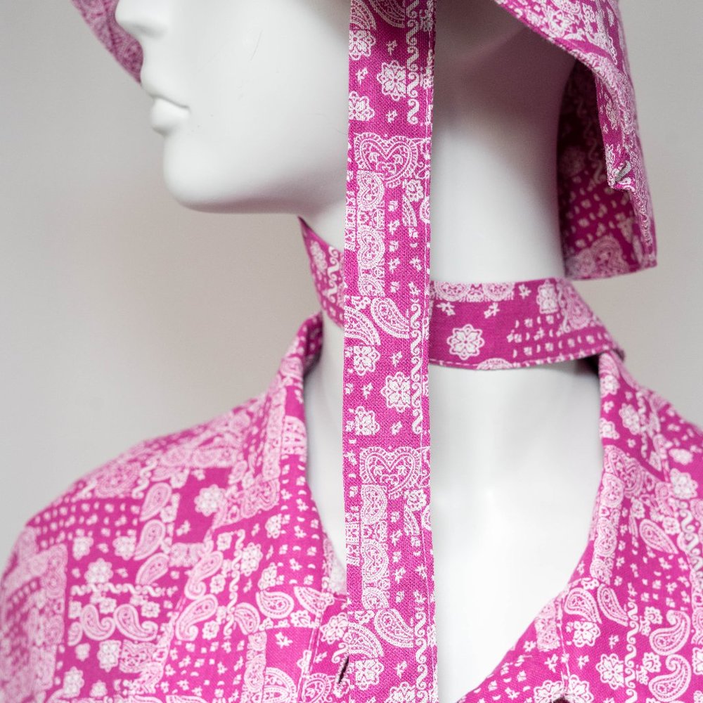 Women's Three Piece Paisley Pink Pattern Crop Jacket and Loose Pants Handmade - Picture 4 of 11